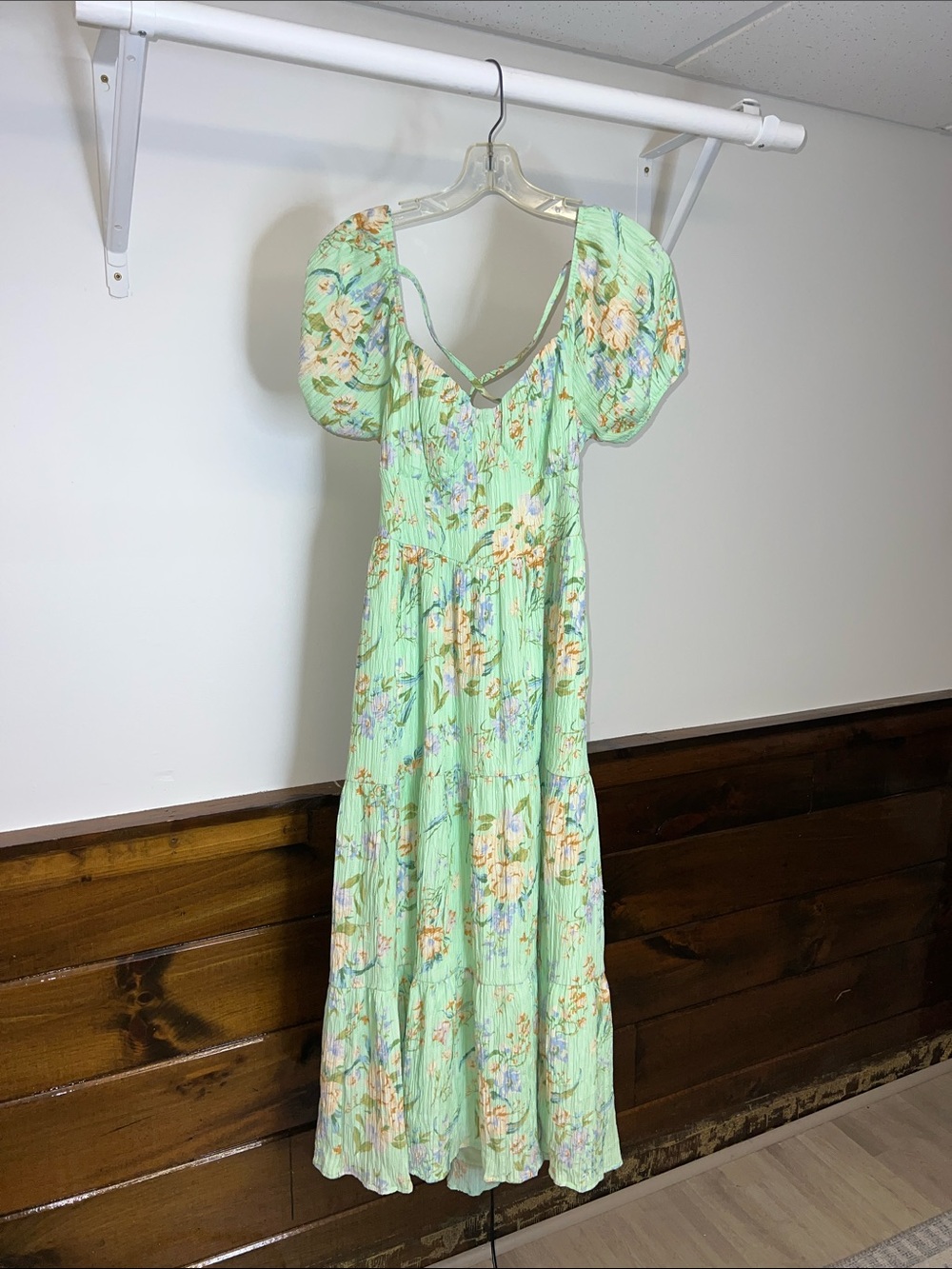 American Eagle Outfitters Mint Green Floral Open Back Maxi Dress- S‎